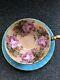 Rare Vintage Aynsley Cabbage 4 Pink Rose Teacup & Saucer Tea Cup Turquoise Teal