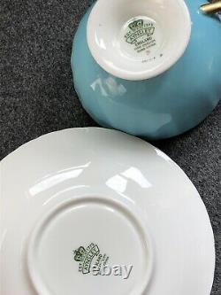 Rare Vintage AYNSLEY CABBAGE 4 Pink ROSE Teacup & Saucer Tea Cup Turquoise Teal