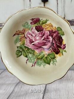 Rare Vintage Antique Cream Paragon Teacup Large Pink Cabbage Roses Cup & Saucer