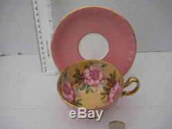 Rare Vintage Aynsley England Cabinet Tea Cup Saucer Cabbage Pink Roses