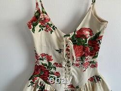 Rare Vintage Betse? Y Johnson Cabbage Rose Corset Peplum Ivory Pink Dress XS S
