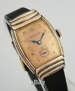 Rare Vintage Bulova 10ba Mens Watch Fancy Ribbed Rose Gold F Sterling Ss Case