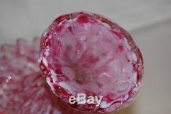 Rare Vintage Fenton Art Glass Ruffled Rim Basket Rose Mist Pink Vasa Murrhina