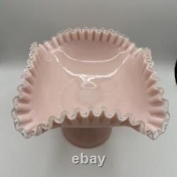 Rare Vintage Fenton Silver Rose Crest Footed Square Bowl Crimped Edges