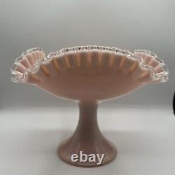 Rare Vintage Fenton Silver Rose Crest Footed Square Bowl Crimped Edges