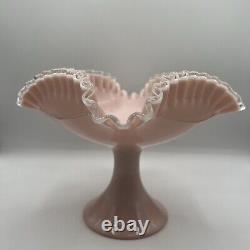 Rare Vintage Fenton Silver Rose Crest Footed Square Bowl Crimped Edges