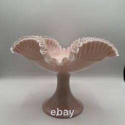 Rare Vintage Fenton Silver Rose Crest Footed Square Bowl Crimped Edges