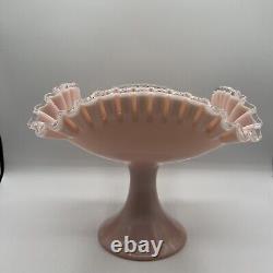 Rare Vintage Fenton Silver Rose Crest Footed Square Bowl Crimped Edges