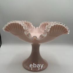 Rare Vintage Fenton Silver Rose Crest Footed Square Bowl Crimped Edges