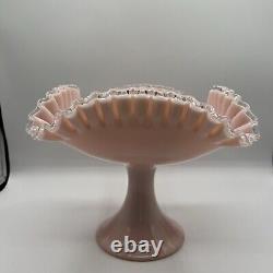 Rare Vintage Fenton Silver Rose Crest Footed Square Bowl Crimped Edges