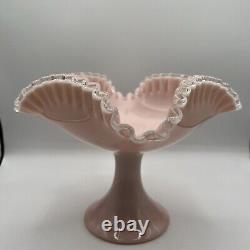 Rare Vintage Fenton Silver Rose Crest Footed Square Bowl Crimped Edges