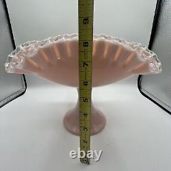 Rare Vintage Fenton Silver Rose Crest Footed Square Bowl Crimped Edges