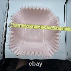 Rare Vintage Fenton Silver Rose Crest Footed Square Bowl Crimped Edges