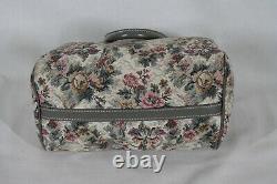 Rare! Vintage French Luggage Co Gray Rose Suede & Tapestry Small Dr. Bag Purse