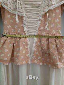 Rare Vintage Gunne Sax Corset Floral Boho Style Dress. Rose, Pink, Cream Cotton