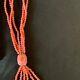 Rare Vintage Hawaiian Pink Coral Bead And Carved Rose Necklace