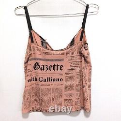 Rare Vintage John Galliano Pink Black Newspaper Gazette Top With Lace S/m