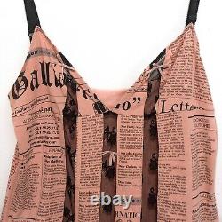 Rare Vintage John Galliano Pink Black Newspaper Gazette Top With Lace S/m