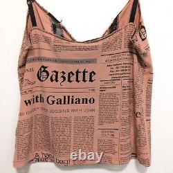 Rare Vintage John Galliano Pink Black Newspaper Gazette Top With Lace S/m