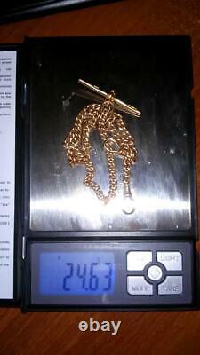 Rare Vintage Men's Chain For Pocket Watch Rose Gold 375 England 24.6 gr 15.7