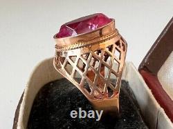 Rare Vintage Original Soviet Russian Solid Rose Gold Sapphire Ring 583 14K USSR