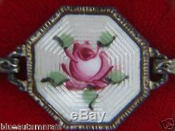 Rare Vintage Sterling & Guilloche White Pink Enamel Rose Saints Bracelet 7