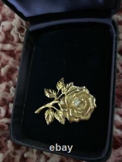 Rare Vintage Tiffany & Co 14K Yellow Gold Diamond Rose Flower Pin Brooch