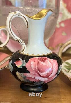 Rare Vtg 1940s Paragon Floating Pink Rose Black Small Ewer Double Warrant Gold