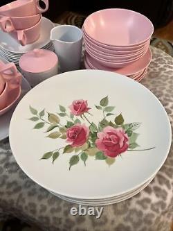 Rare Vtg Pink Roses Texas Ware Melamine Dish Set 43 Pieces 1960s Retro