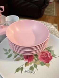 Rare Vtg Pink Roses Texas Ware Melamine Dish Set 43 Pieces 1960s Retro