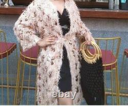 Rare Zara Pink Rose Gold Sequinned Fringed Coat Belt Jacket Kimono Size Xs-s