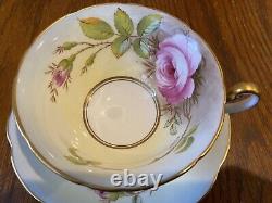 Rare and Stunning EB Foley Teacup and Saucer Pink Cabbage Rose Signed A. Taylor