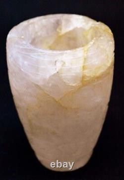 Rare antique Pink Rose Quartz Stone hand inlay work crafted Glass/vase. G38-32