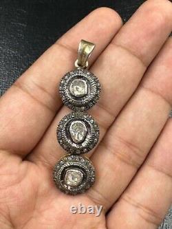 Rare beautiful vintage natural rose cut diamond pendant with silver gold plated