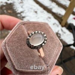 Rare solid 10k rose told genuine moonstone/chocolate diamond ring! Wowzers