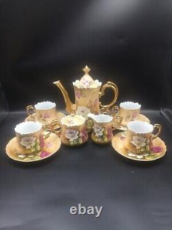Replacements Lefton Vintage Pink And White Rose Rare Hand Painted Tea Set For 4