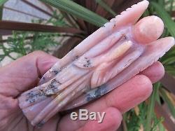 Rose crystal pink opal fancy carving angel intricate rare Peru carved polished