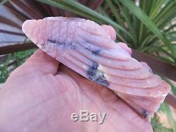 Rose crystal pink opal fancy carving angel intricate rare Peru carved polished