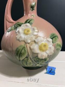 Roseville Vintage Pottery White Rose Ewer Pitcher Shape 993-15 Coral Pink Rare