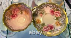 Royal Albert Gold With Pink And Yellow Rose And A Pink Wash, Rare Hard To Find