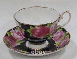 Royal Albert OLD ENGLISH ROSE Rare BLACK Colorway CUP & SAUCER Mint Condition