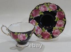 Royal Albert OLD ENGLISH ROSE Rare BLACK Colorway CUP & SAUCER Mint Condition