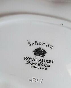Royal Albert Senorita Rare Divided Serving Dish 1950's Black Lace Pink Roses