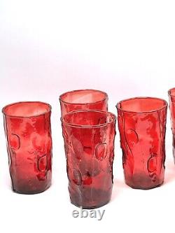 SET (7) Rare GLASS 5.5 Tumblers ROSE RED MCM Tex Thumbprint EUC