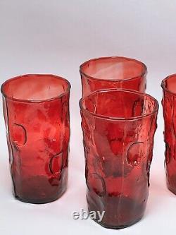 SET (7) Rare GLASS 5.5 Tumblers ROSE RED MCM Tex Thumbprint EUC