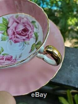 SPECTACULAR and RARE Pink Aynsley Cabbage Rose Teacup and Saucer Massive Roses