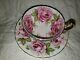 Stunning And Rare Aynsley 9 Pink Cabbage Roses Teacup And Saucer Blue- Excellent