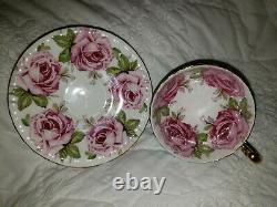 STUNNING and RARE Aynsley 9 Pink Cabbage Roses Teacup and Saucer BLUE- EXCELLENT