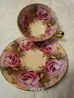 STUNNING and RARE Aynsley 9 Pink Cabbage Roses Teacup and Saucer- EXCELLENT