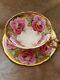 Stunning And Rare Aynsley Gold-9 Pink Cabbage Roses Teacup And Saucer- Excellent